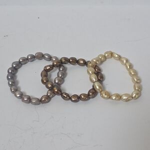 Vintage Freshwater pearl bracelets set of three yellow, gray, bronze
